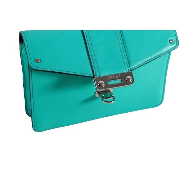 Milly Women's Small Teal Green Crossbody Purse Leather Chain Strap Clutch Bag - Picture 6 of 10